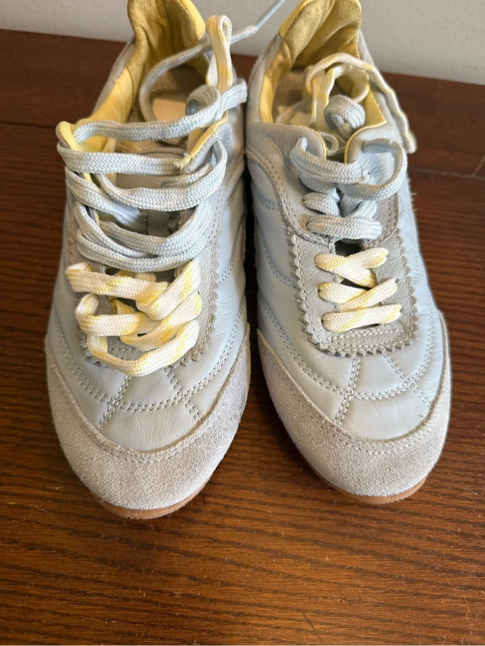 Dolce Vita Casual Lace-Up Sneakers in Light Blue with Yellow Accents 7.5